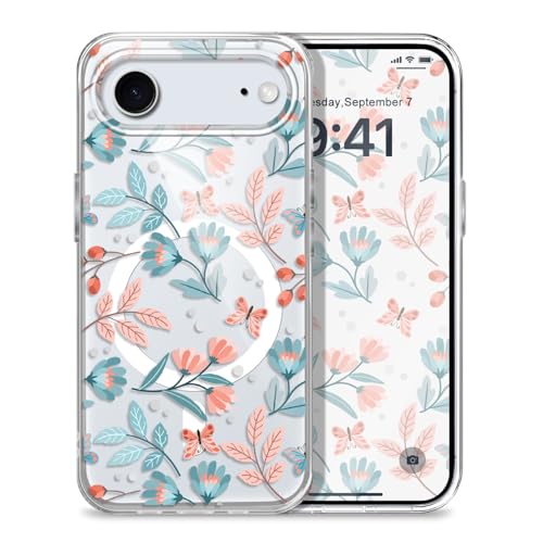 for iPhone 17 Air Case, Ultra Thin Magnetic Hard Clear Compatible with MagSafe for iPhone 17 Air Phone Cover 6.5 inch, Leaf Flower - color: Leaf Flower, size: for iPhone 17 Air
