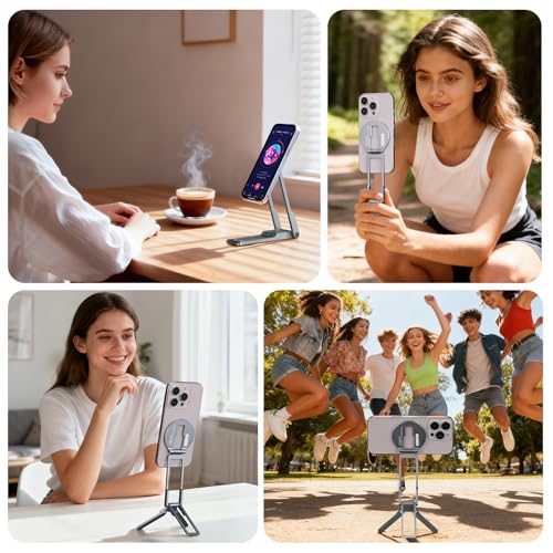 Ultra-Thin Magnetic Phone Tripod for iPhone 18 17 16 15 14 13 12, Sliver - color: Silver