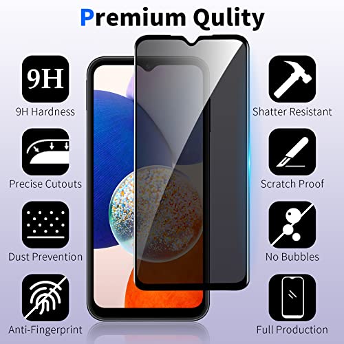 [2+2 Pack] Privacy Screen Protector for Samsung Galaxy A14 5G with Camera Lens Protector, Anti-Spy Tempered Glass Film, Full Coverage, Anti-Scratch, Bubble Free, Case Friendly, Easy Installation - size: Samsung Galaxy A14