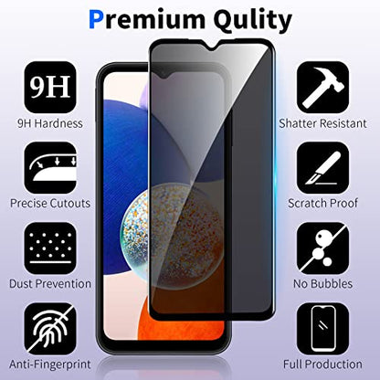 [2+2 Pack] Privacy Screen Protector for Samsung Galaxy A14 5G with Camera Lens Protector, Anti-Spy Tempered Glass Film, Full Coverage, Anti-Scratch, Bubble Free, Case Friendly, Easy Installation - size: Samsung Galaxy A14