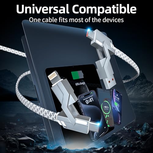 4 in 1 Charging Cable Fast Charging 66W with E-Mark Chip, Carplay - color: Silver, size: 4FT 1Pack