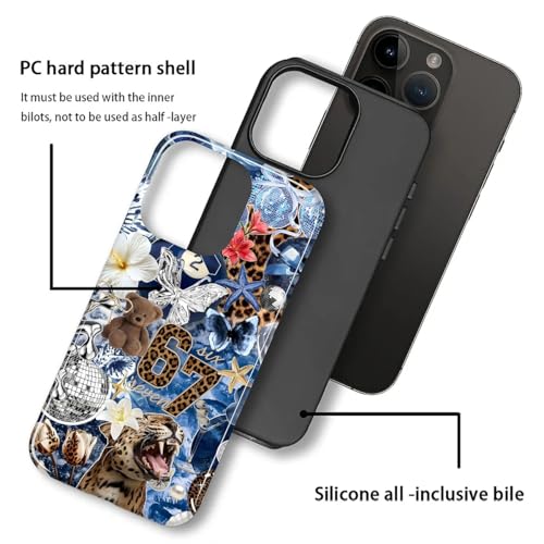 Case for iPhone 14 Pro Max, Cute Phone Case, Blue Leopard Collage | Hybrid 2-Layer Phone Cover，Military-Grade Protection Durable Shockproof Anti-Scratch Cases - color: Blue Leopard Collage, size: Iphone 14 Pro Max
