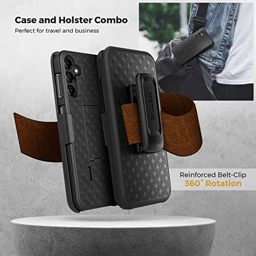 MOTIVE for Samsung Galaxy A14 Case with Belt Clip, Rigid, Kickstand | 6.6" | Ranger v1 Series, Black, 360° holster, open-top/open-bottom port access, textured grip, slim design - size: A14