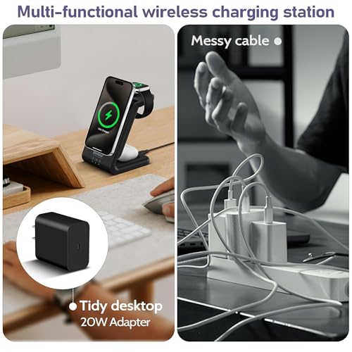 Smtcsl 3 in 1 Wireless Charging Station: 10000mAh Removable Power Bank Charger Stand for Phone/Watch/Air Pods - Portable Magnetic Battery Pack for Air 17 16 15 14 13 12 Series