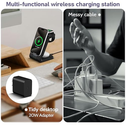Smtcsl 3 in 1 Wireless Charging Station: 10000mAh Removable Power Bank Charger Stand for Phone/Watch/Air Pods - Portable Magnetic Battery Pack for Air 17 16 15 14 13 12 Series