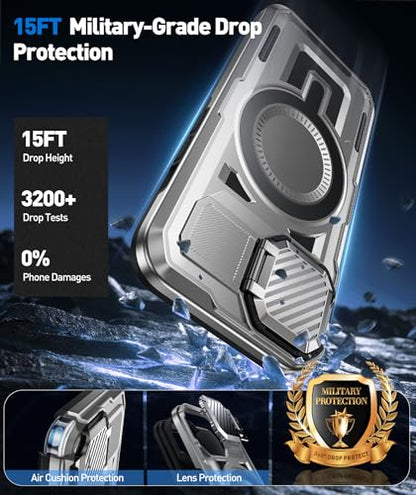 DASFOND Shield Series for iPhone 12/12 Pro Case with Camera Stand Cover [Compatible with MagSafe] Full Body Military Shockproof Protection Heavy Duty Rugged Magnetic Phone Case iPhone 12/12 Pro, Gray - color: Gray, size: Camera Stand iPhone 12/12 Pro