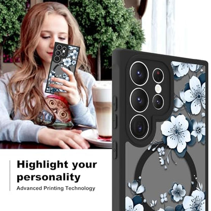 Magnetic for Samsung Galaxy S24 Ultra Case,White Flower | Compatible with MagSafe,Cute Fashion Translucent Matte Hard Back Shockproof Anti-Scratch Phone Case-Ink Flower - color: Ink Flower, size: Samsung Galaxy S24 Ultra