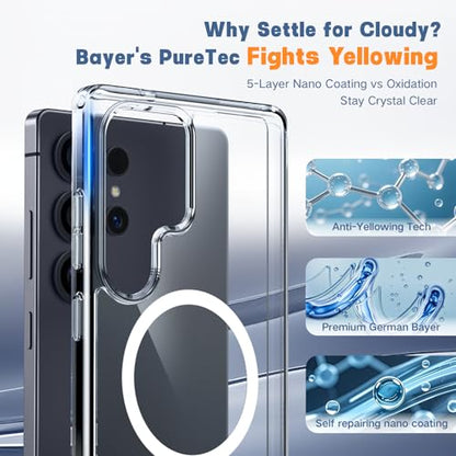 Maledan for Samsung Galaxy S25 Ultra Case Crystal Clear - Compatible with Magsafe S25 Ultra Case Transparent Slim Magnetic Samsung S25 Ultra Case Military Shockproof Accessories, Anti-Yellowing Clear - color: Crystal Clear