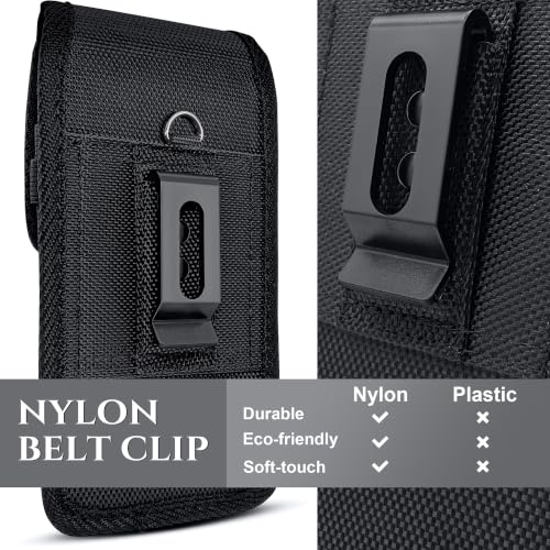 PiTau Holster for Samsung Galaxy S26 S25 S24 S23 S22 S21 S20 S10 S9 S8 A10e A01 Note 10 Cell Phone Belt Holder Case with Belt Clip Loop Nylon Carrying Pouch Cover (Fits Protective Case on) Black