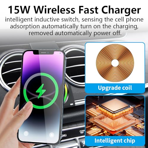 Car Magnetic Phone Mount for Mercedes Benz E-Class 2016-2023 and CLS Class 2018-2023 Auto Interior Accessories Best Cellphone Holder Fast 15W Wireless Charger Cell Phones Charging Screen Stand