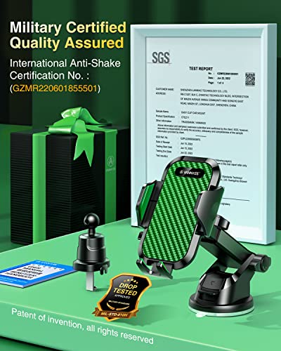 VANMASS Car Phone Holder Ultimate Military-Grade Strongest Suction & Clip Windshield Dash Best Strongest Cell Phone Automotive Dash Gauge Accents for iPhone 18 Pro Max 17 16 15 14 Green - color: Green