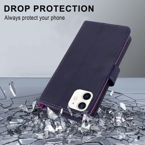 MONASAY Wallet Case Compatible for iPhone 12 mini 5G 5.4-inch,[Glass Screen Protector Included] [RFID Blocking] Flip Folio Leather Cell Phone Cover with Credit Card Holder, Purple - color: Purple