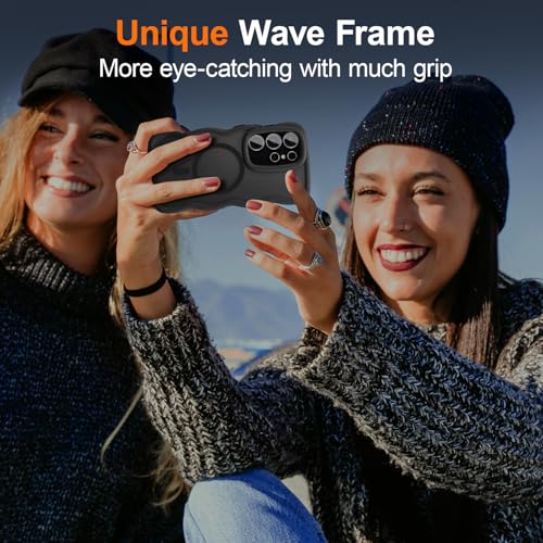 UEEBAI Magnetic for Samsung Galaxy S24 Ultra 5G Case, Cute Cover Compatible with MagSafe, Transparent Clear Wave Design Wavy Frame Matte Phone Case- Black - color: Black, size: Samsung Galaxy S24 Ultra 5G