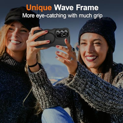 UEEBAI Magnetic for Samsung Galaxy S24 Ultra 5G Case, Cute Cover Compatible with MagSafe, Transparent Clear Wave Design Wavy Frame Matte Phone Case- Black - color: Black, size: Samsung Galaxy S24 Ultra 5G