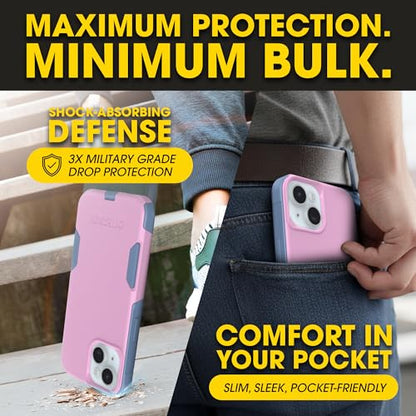OtterBox iPhone 17e, 16e, 15, 14, 13 Commuter Series Case - Pink & Blue | 3X Military Drop Protection - Slim - Dual-Layer Shockproof Design - Pocket-Friendly - Raised Edges - Port Covers - color: Pink/Blue