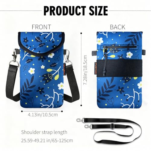 Neoprene Phone Sleeve Pouch Case Bag for Men Women w/Crossbody Strap/Neck Lanyard for iPhone 17/16/15/14 Pro Max, Samsung S25，Pixel 10 - color: Chamomile Sketch