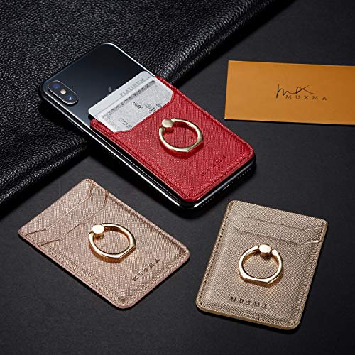 Phone Card Holder with Ring Grip for Back of Phone,Adhesive Stick-on Credit Card Wallet Pocket for iPhone,Android and Smartphones Rosegold - color: RoseGold