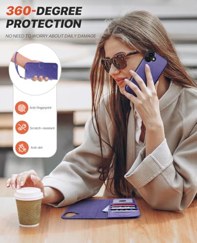 OCASE for iPhone 16 Case Detachable Wallet Case with Card Holder, 2 in 1 Pu Leather Flip Folio with RFID Blocking Stand Wrist Strap Shockproof Phone Cover 6.1 Inch 2024, Purple - color: Purple, size: iPhone 16