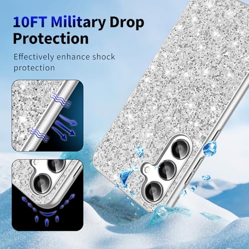 S25 FE Glitter Case for Samsung Galaxy S25 FE 5G Phone Case for Women Girls, Slim Ultra Thin Matte Back Shockproof Protective Cover for Samsung S25 FE 5G, Crystal Bling Case, 2025 (Silver) - color: Silver
