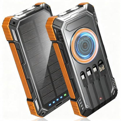Solar Power Bank,49800mAh Wireless Portable Phone Charger with Built-in 4 Cables,22.5W Fast Charging External Battery Pack PD 3.0 USB-C In/Output for iPhone,iPad,Android,Perfect for Camping, Hiking