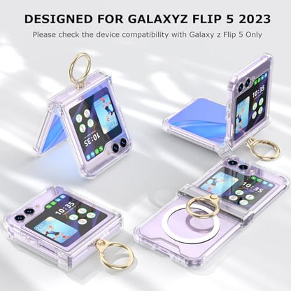 Case for Samsung Galaxy Z Flip 6 Case with Ring Shockproof Kickstand Hinge Protection Compatible with Magsafe Phone Cover for Samsung Galaxy Z Flip 6 5G(Hyaline) - color: Hyaline