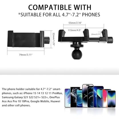Phone Holder with 1" (25mm) Ball Head Adapter Compatible with RAM mounts B Size Double Socket arm & Bike Motorcycle Phone Mount for 4.7''-7.2'' Smartphone