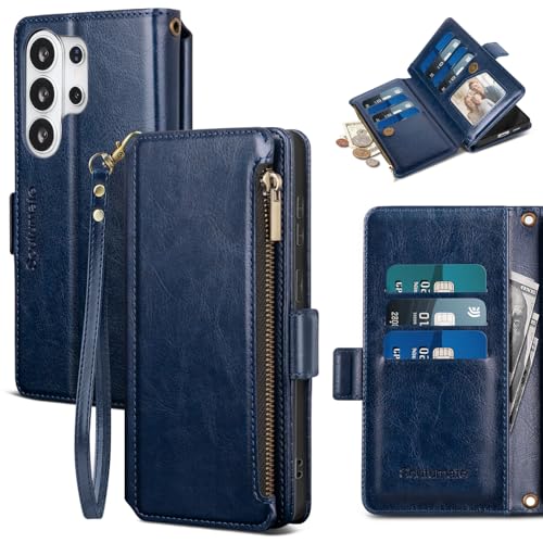 for Samsung Galaxy S26 Ultra Wallet Case with Card Holder RFID Blocking PU Leather Zipper Phone Case Flip Folio Protective Cover Wrist Strap Credit Card Slots Kickstand Men Women,Dark Blue - color: Dark Blue, size: Samsung Galaxy S26 Ultra - 6.9"