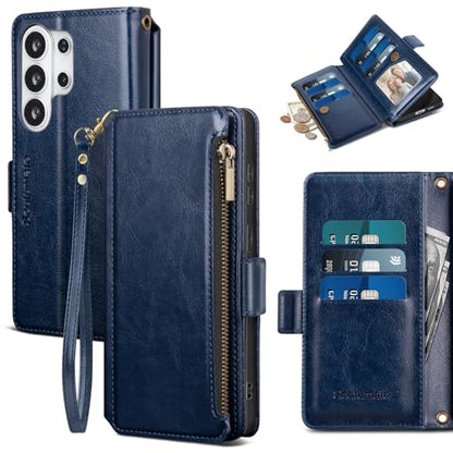 for Samsung Galaxy S26 Ultra Wallet Case with Card Holder RFID Blocking PU Leather Zipper Phone Case Flip Folio Protective Cover Wrist Strap Credit Card Slots Kickstand Men Women,Dark Blue - color: Dark Blue, size: Samsung Galaxy S26 Ultra - 6.9"