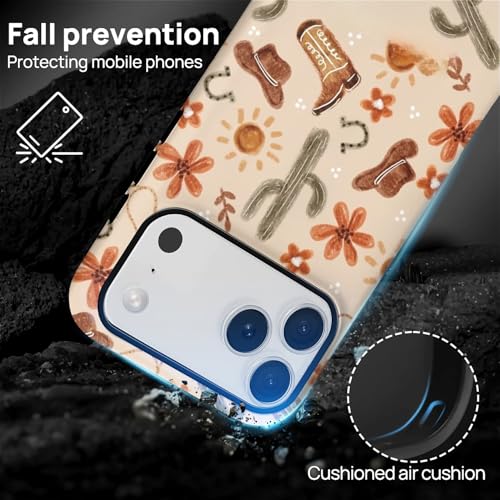 ZHEGAILIAN Case Compatible with iPhone 17 Pro,Hybrid 2-Layer Hard Shell for Girl Boy Women Men,Denim Boots Cactus - color: Denim boots cactus, size: iPhone 17 Pro