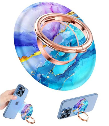 Magnetic Phone Ring Holder for MagSafe Grip,[Super Magnet],Stylish 360° Rotation Cell Phone Grip Stand Finger Ring Kickstand for iPhone 17 16 15 14 Pro Max,iPad and Smartphones,Blue - color: Blue