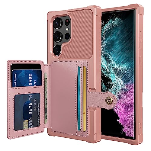 for Samsung Galaxy S23 Ultra Case with Card Holder, Compatible with Magnetic Car Mount, Heavy Duty Shockproof Rugged Soft TPU Back Leather Flip Wallet Cover Galaxy S23 Ultra 5G 6.8", Pink - color: Pink, size: Samsung Galaxy S23 Ultra