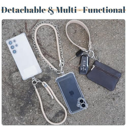 Clip and Go Strap for Phone with Wallet Crossbody, Bling Crystal Phone Strap Crossbody for Hands-Free Style - color: Beige Apricot