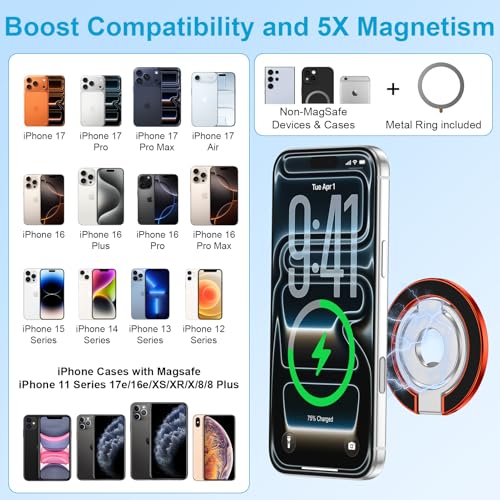 Magsafe Ring Stand, Dual-Sided Magnetic Phone Grip with Kickstand Loop - color: orange