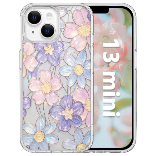 for iPhone 13 Mini 5.4" Magnetic Case【Compatible with MagSafe】 Aesthetic Oil Painting Stained Glass Flower Design, Slim Fit Hard PC Back Shockproof Cute Clear Phone Cover, Colorful Flower - color: Colorful Flower, size: iPhone 13 Mini