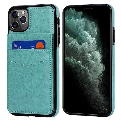 KIHUWEY for iPhone 11 Pro Max Wallet Case Card Holder Kickstand, Mint Green | Credit Card Slots, PU Leather, Magnetic Clasp, Flip Heavy Duty Protection Cover for Men and Women - color: Mint Green