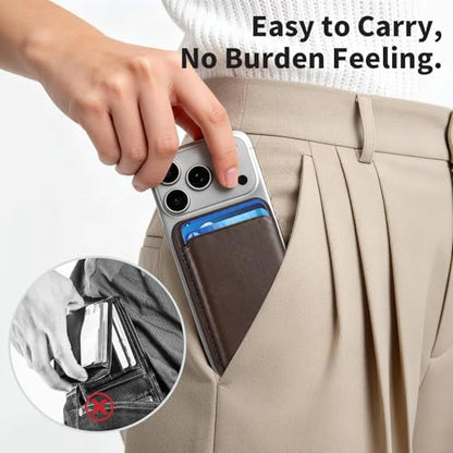 Magnetic Wallet Cell Phone Card Holder for Phone Case with Mag-Safe | Stronger Magnetic RFID Leather Phone Wallet Stick on Series of iPhone 17/16/15/14/13/12 and Pro/Promax, Dark Brown - color: Dark Brown, size: 1 Pack