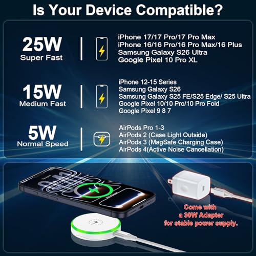 Wireless Charger 25W Fast Magnetic Charger for Google Pixel 11 Pro Fold 10A - color: White-W