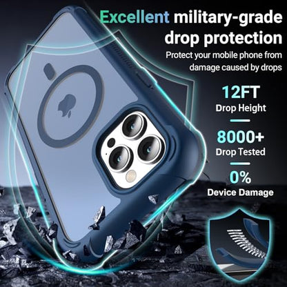 jaroco Magnetic for iPhone 12 Pro Max Case Heavy Duty Protection Deep Blue | Compatible with MagSafe,Military Grade Drop Protection,Translucent Matte,Non-Slip,Shockproof 2-Layer Durable Bumper Case - color: Deep Blue, size: iPhone 12 Pro Max
