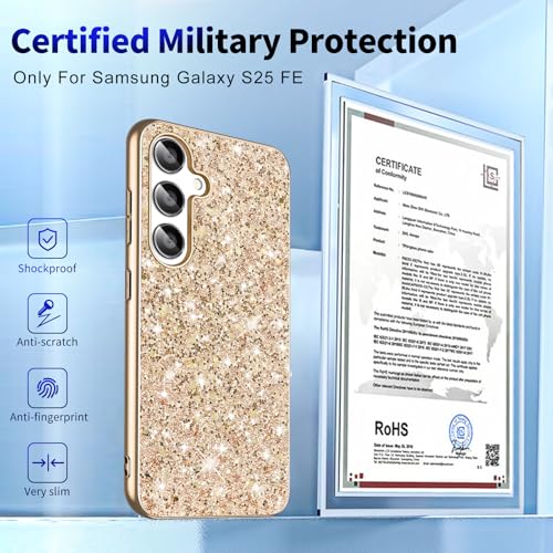 S25 FE Glitter Case for Samsung Galaxy S25 FE 5G Phone Case for Women Girls, Slim Ultra Thin Matte Back Shockproof Protective Cover for Samsung S25 FE 5G, Crystal Bling Case, 2025 (Gold) - color: Gold