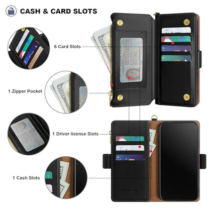 Antsturdy Compatible with Google Pixel 10a Wallet Case with Card Holder Women Men Phone Case RFID Blocking PU Leather Flip Protective Cover Wrist Strap Zipper Credit Card Slots,Black - color: Black, size: Google Pixel 10a - 6.3"