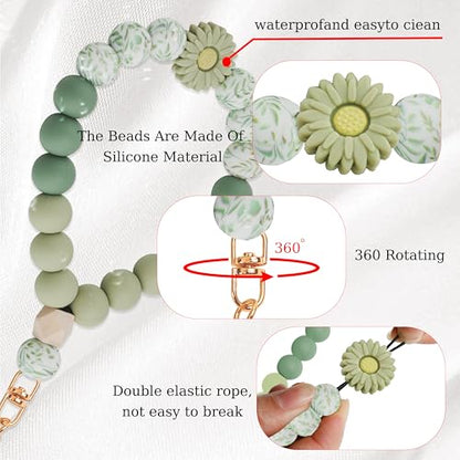 Lostars Silicone Beaded Phone Wrist Strap for Women, Elastic Wristlet - color: Green Daisy