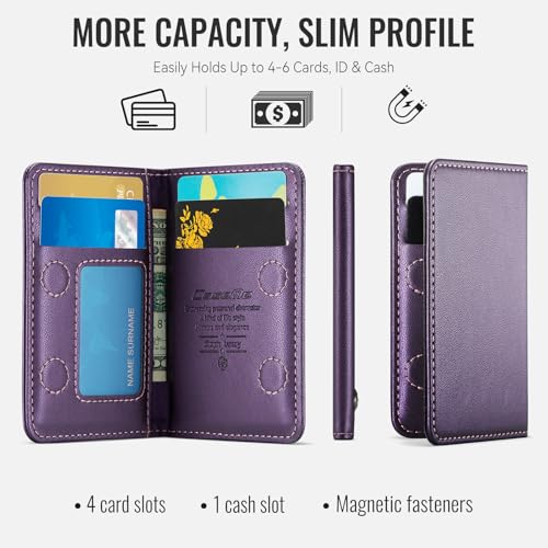 Magnetic Wallet Card Holder with RFID Protection, PU Leather Slim Wallet, Strong Magnet Attachment for iPhone 18/17/16/15/14/13/12 Series Pro Max Plus Mini-Purple - color: Purple