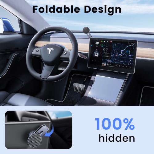 Tesla Phone Mount with 15W Fast Charging, Foldable Hidden Car Holder for Tesla Model 3 / Y/Cybertruck, 360° Rotatable Dashboard Screen Bracket with Ultra-Strong N52 Magnets