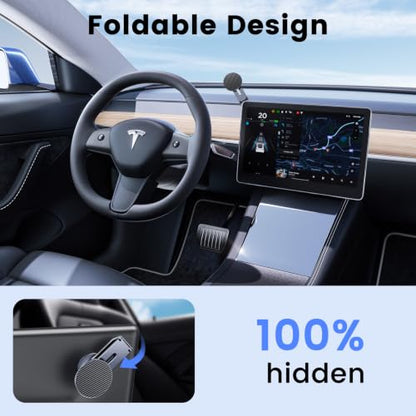 Tesla Phone Mount with 15W Fast Charging, Foldable Hidden Car Holder for Tesla Model 3 / Y/Cybertruck, 360° Rotatable Dashboard Screen Bracket with Ultra-Strong N52 Magnets