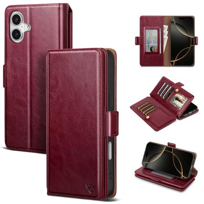 Compatible with iPhone 17 Case Wallet with Card Holder [7 Card Slot] Women Men,RFID Blocking Luxury PU Leather Phone Case Flip Folio Protector Cover Credit Card Slot Kickstand,Wine Red - color: Wine Red, size: iPhone 17