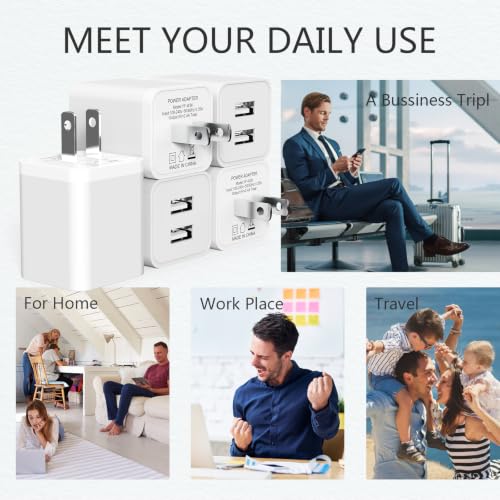 5Pack USB Wall Charger 2.4A Dual USB Port Cube Power Plug Adapter