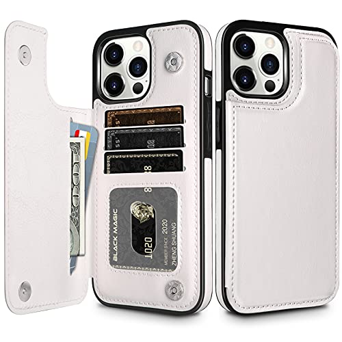 HianDier for iPhone 13 Pro Max Wallet Case with Card Holder Slot White | Phone Case iPhone 13 Pro Max for Women Men Slim Protective With Flip Folio Soft Pu Leather Magnetic Closure Cover 6.7-inch - color: White