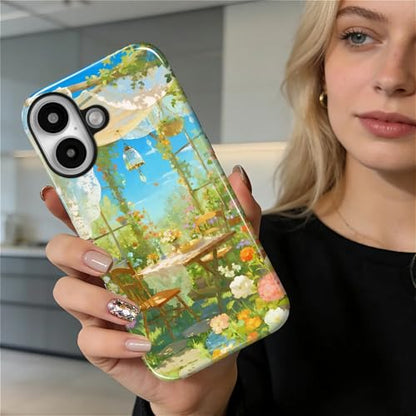 Case for iPhone 16, Shockproof Hybrid Protective Phone Case, Dual-Layer Drop Protection Anti-Scratch, Sunny Garden - color: Sunny Garden, size: iPhone 16