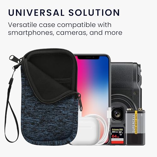 kwmobile Universal Phone Pouch Size L - 6.5" - Neoprene Smartphone Pouch with Zip - Water-Repellent Mobile Phone Case - Sleeve in Deep Ocean/Black - color: Deep Ocean / black, size: L - 6.5"