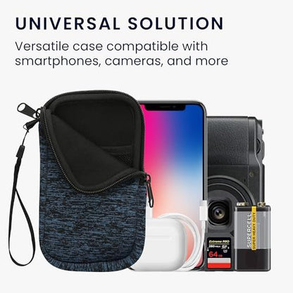 kwmobile Universal Phone Pouch Size L - 6.5" - Neoprene Smartphone Pouch with Zip - Water-Repellent Mobile Phone Case - Sleeve in Deep Ocean/Black - color: Deep Ocean / black, size: L - 6.5"